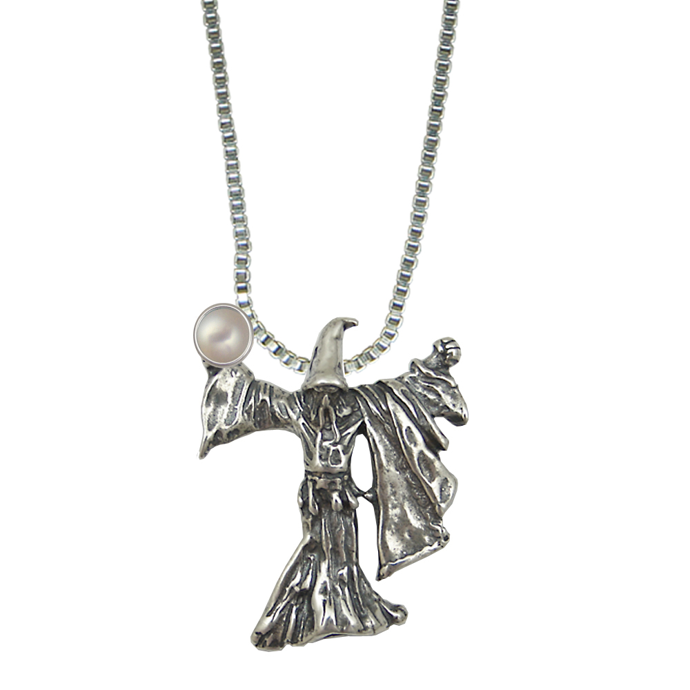 Sterling Silver Wizard of Mystery Charm With Cultured Freshwater Pearl Magic Orb